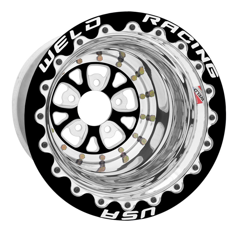 Weld V-Series Black/Polished 15x15 / 5X4.5 BP / 4in Backspace / Black Single Beadlock MT