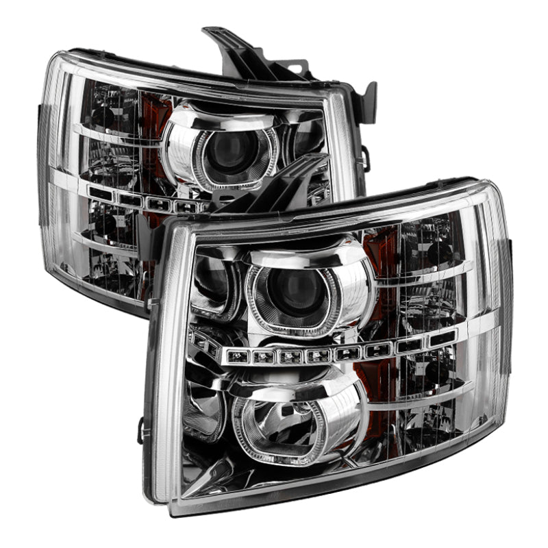 xTune Chevy Silverado 1500/2500/3500 07-13 LED Halo Projector Headlights Chrome PRO-JH-CSIL07-CFB-C