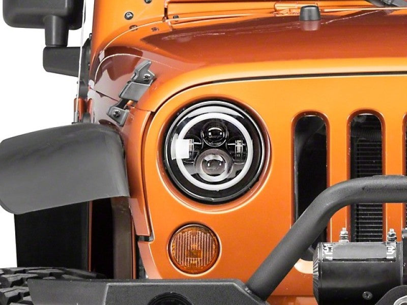 Raxiom 97-18 Jeep Wrangler TJ/JK Axial Halo Headlights w/ DRL Amber Signals- Black Hsng (Clear Lens)