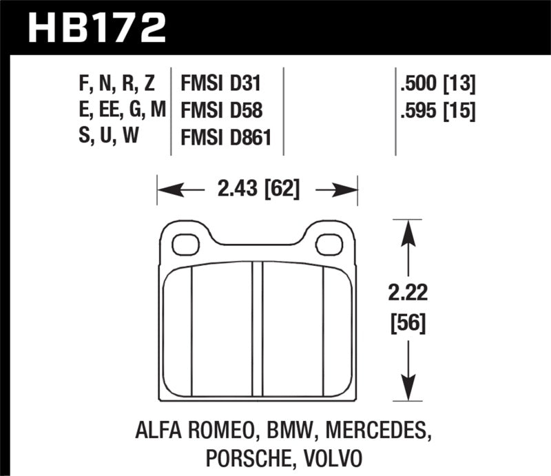 Hawk 63-65 Porsche 356 Front / 69-83 911 / 64-72 912 Rear DTC-60 Race Brake Pads
