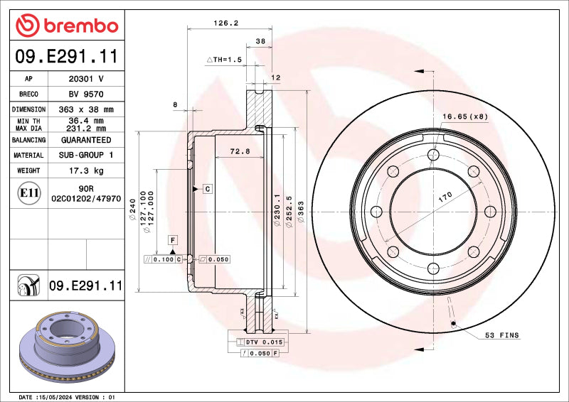 Brembo 16-17 Volvo XC60 Front UV Coated Rotor