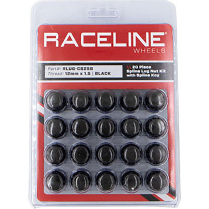 Raceline Spline Lug Nut Kit with Spline Key 12 x 1.5 - 20 Pack - Black