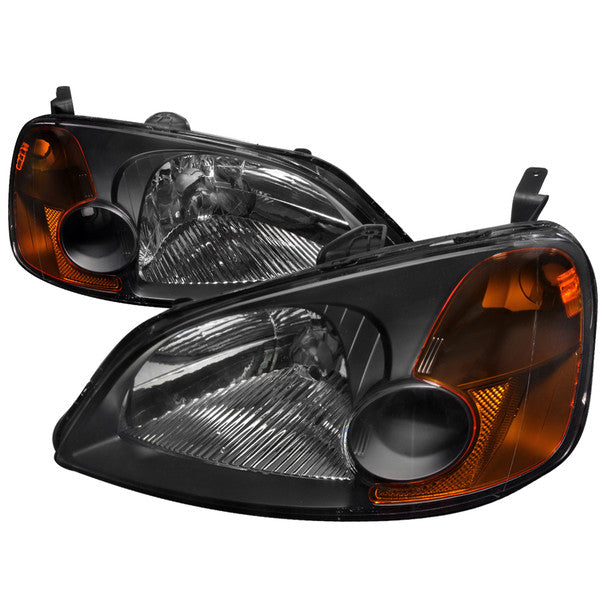 Spec-D - 01-03 Honda Civic Factory Style Headlights (Matte Black Housing/Clear Lens)