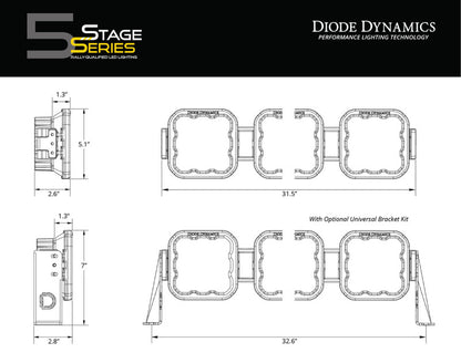 Diode Dynamics SS5 Pro Universal CrossLink 5-Pod Lightbar - Yellow Combo