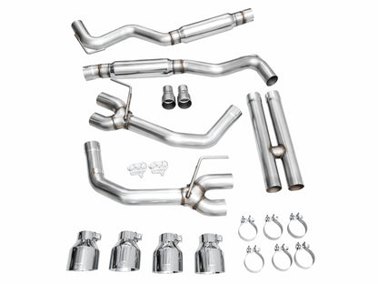 AWE 2024 Ford Mustang Dark Horse S650 RWD Track Edition Cat-Back Exhaust w/ Quad Chrome Silver Tips