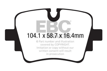 EBC 13+ Jaguar F-Type (Cast Iron Rotors Only) 3.0 Supercharged (340) Yellowstuff Rear Brake Pads