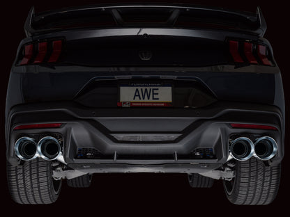 AWE 2024 Ford Mustang Dark Horse S650 RWD Track Edition Cat-Back Exhaust w/ Quad Chrome Silver Tips