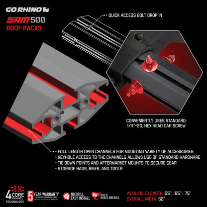Go Rhino SRM500 Quad Rail Kit (For 65in. Long Rack) - Tex. Blk (Rails ONLY - Req. Platform)