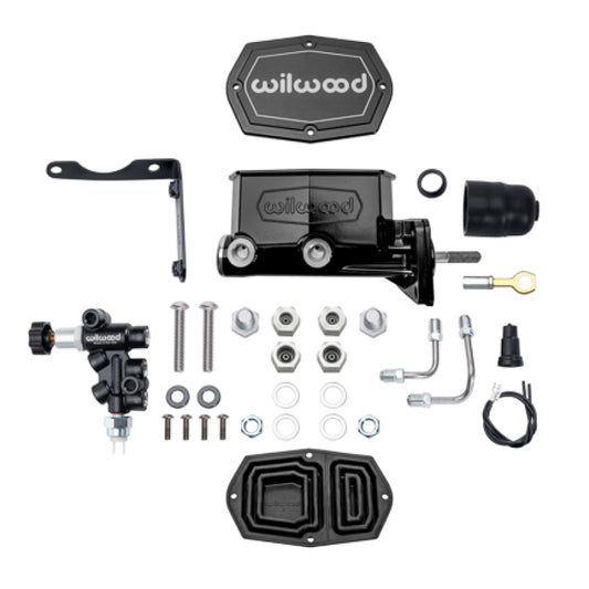 Wilwood Compact Tandem M/C Aluminum 1.00in Bore w/ Bracket/Valve/Push (Mopar) - Black E-coat