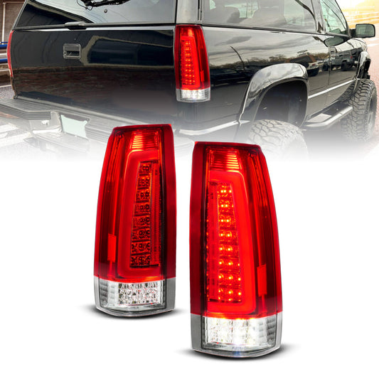 ANZO 88-99 Chevy C/K1500/2500/3500 Full LED Light Tube Taillights Chrome Housing Red/Clear Lens