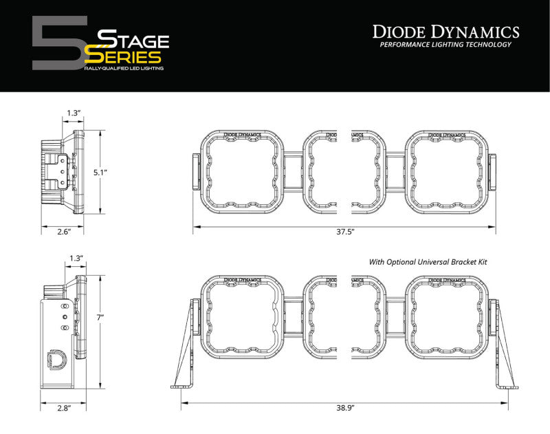 Diode Dynamics SS5 Pro Universal CrossLink 6-Pod Lightbar - Yellow Combo