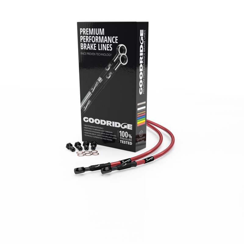 Goodridge 13-15 Kawasaki Z800E (2 Pot) Red Race Front SS Brake Lines w/Black Fittings