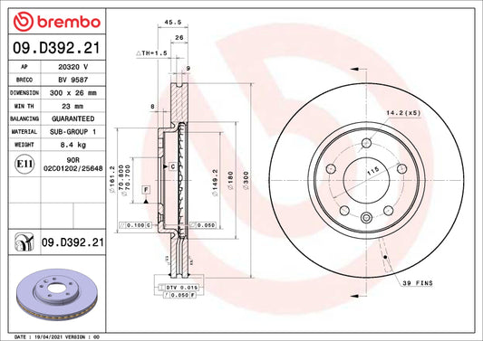 Brembo OE 14-15 Chevrolet Cruze/19-22 Equinox/Malibu/21-24 Trailblazer UV Coated Brake Disc - Front