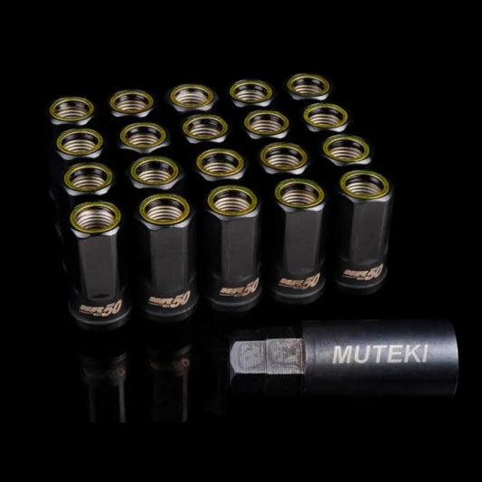 Wheel Mate Muteki HR50 Open End Lug Nuts - Black w/ Yellow Ring 14x1.50