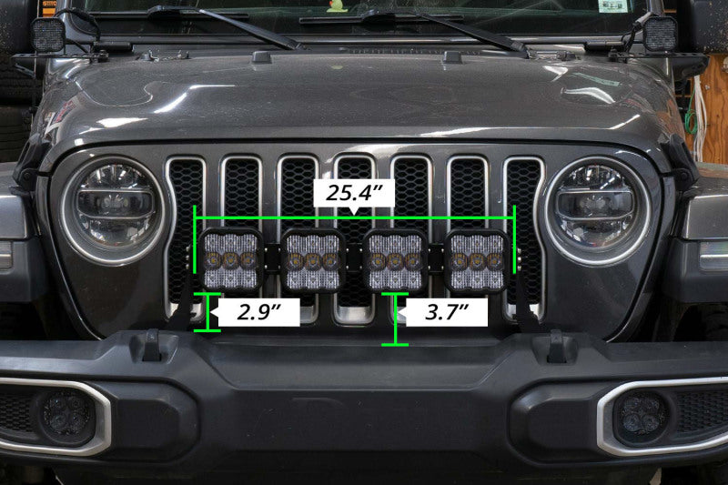 Diode Dynamics Jeep JL SS5 4-Pod CrossLink Grille Lightbar Kit Pro - Yellow Combo