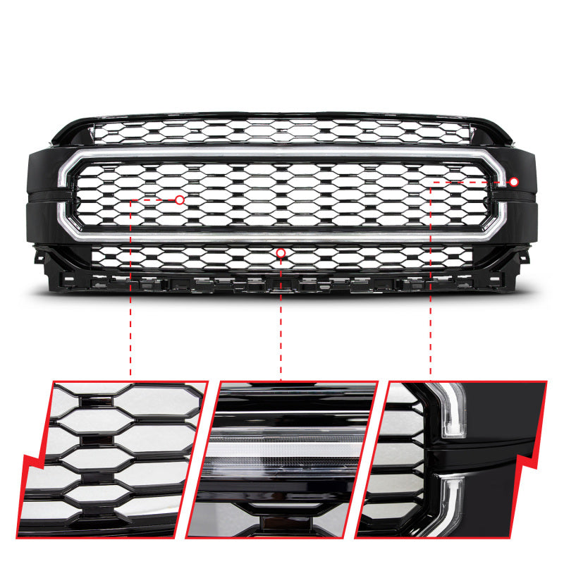 Anzo 21-23 Ford F150 Black Housing Full LED Light Tube Front Grille