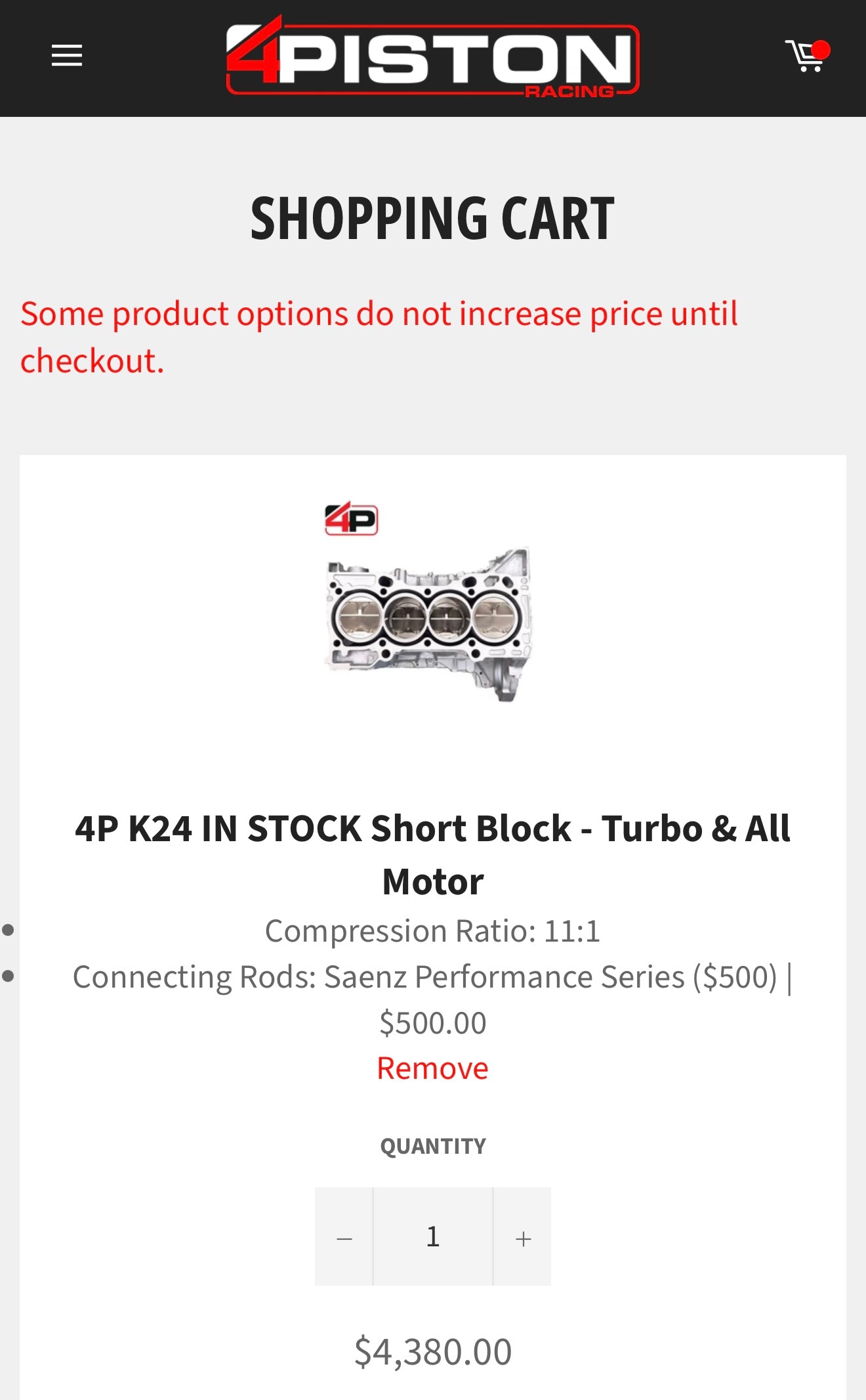 Tsm Used Parts Collection - Brand New 4Piston Racing Assembled K24 Short Block Engine
