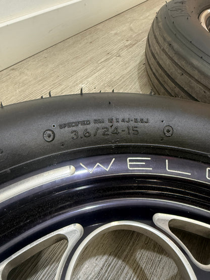 Tsm Used Parts Collection - Weld 1pc Skinnies W/Almost New M&H 24x3.6x15 Tires