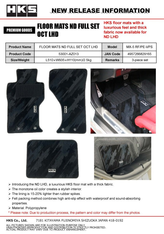 HKS FLOOR MATS ND FULL SET OCT LHD