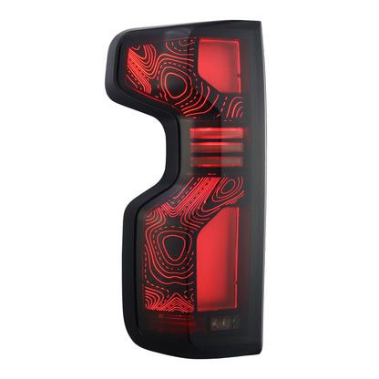 AlphaRex 19+Cheverolet 1500/2500HD/3500HD Silverado Luxx Series LED TailLights Alpha-Black Top-Etch