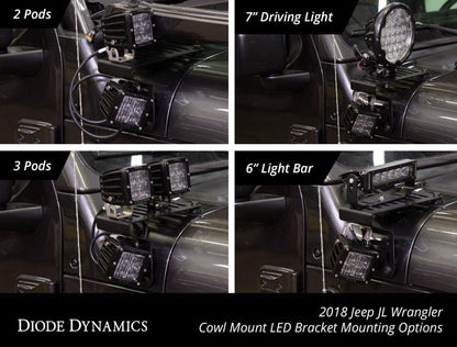 Diode Dynamics 18-21 Jeep JL Wrangler/Gladiator SS6 Cowl LED Bracket Kit - Amber Driving