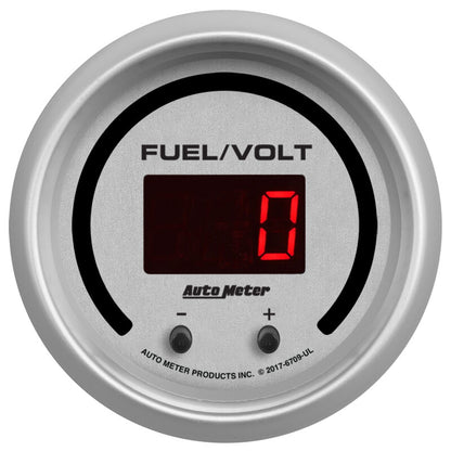 Autometer 52.4mm Silver Switchable 0-100 Fuel Level/8-18V Voltmeter Ultra-Lite Elite Digital Gauge