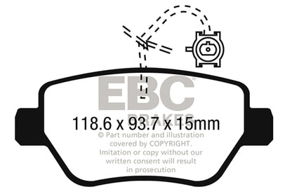 EBC 2014-2016 Maserati Ghibli 3.0L Twin Turbo (330) Redstuff Rear Brake Pads