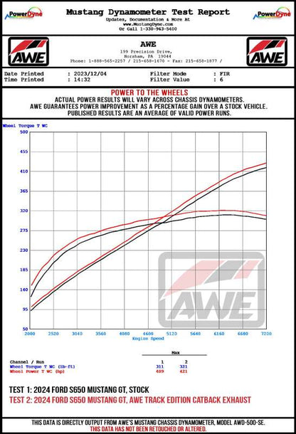 AWE Tuning 2024 Ford Mustang GT Fastback S650 RWD Touring Catback Exhaust w/ Dual Diamond Black Tips