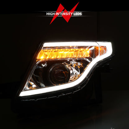 ANZO 11-15 Ford Explorer Projector Headlights w/ Light Bar Chrome Housing w/ Amber light