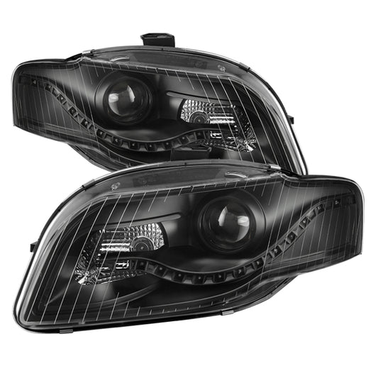 xTune Audi A4 06-08 Projector Headlights - Halogen Model Only - DRL LED - Black PRO-JH-AA406-DRL-BK