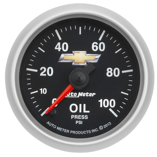 AutoMeter Gauge Oil Press 2-1/16in. 100PSI Digital Stepper Motor Chevy Gold Bowtie