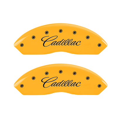 MGP 4 Caliper Covers Engraved F & R Cursive/Cadillac Yellow Finish Black Char 2007 Cadillac DTS