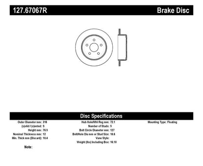 StopTech Power Slot 07-13 Jeep Wrangler Rear Right Drilled & Slotted Rotor