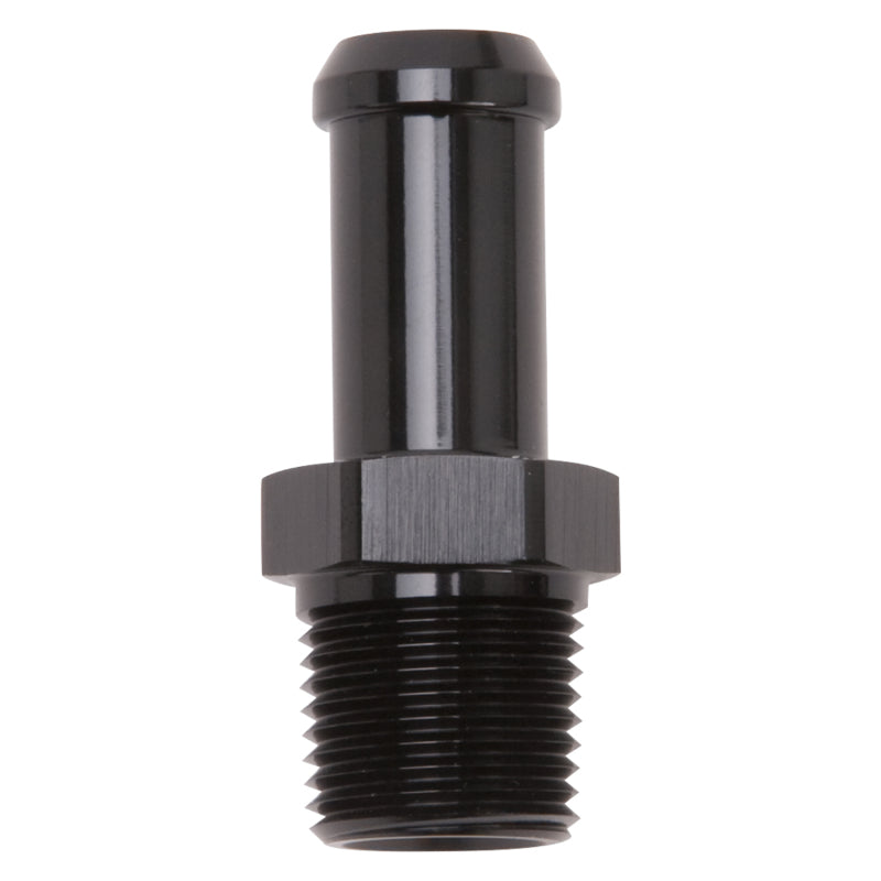 Edelbrock Hose End Straight 3/8In NPT to 1/2In Barb Black Anodize