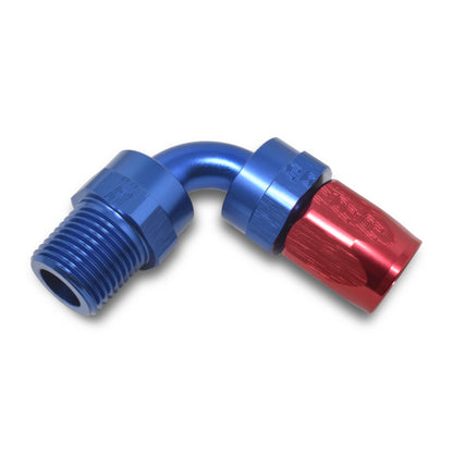 Russell Performance -12 AN Red/Blue 90 Deg Full Flow Swivel Pipe Thread Hose End (With 1/2in NPT)