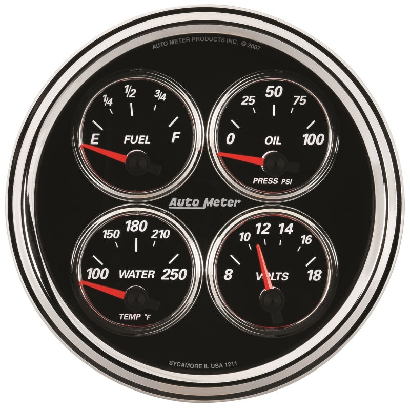 AutoMeter Gauge Quad 5in. 240 Ohm(e) to 33 Ohm(f) Elec Designer Black II