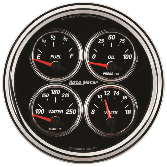 AutoMeter Gauge Quad 5in. 240 Ohm(e) to 33 Ohm(f) Elec Designer Black II