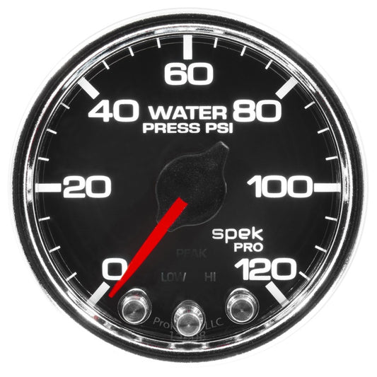 Autometer Spek-Pro Gauge Water Press 2 1/16in 120psi Stepper Motor W/Peak & Warn Blk/Chrm