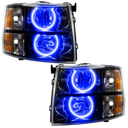 Oracle Lighting 07-13 Chevrolet Silverado Assembled Halo Headlights Round Style - Blk Housing -Blue