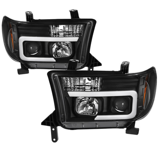 Spyder 08-13 Toyota Sequoia Projector Headlights - Light Bar DRL - Black PRO-YD-TTU07V2-LB-BK