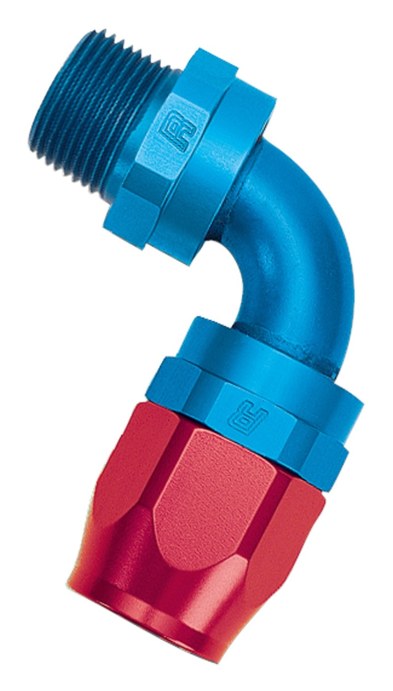 Russell Performance -6 AN Red/Blue 90 Degree Full Flow Swivel Pipe Thread Hose End (With 1/4in NPT)