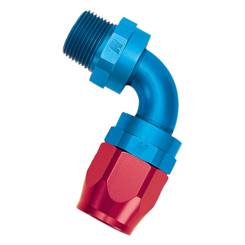 Russell Performance -8 AN Red/Blue 90 Degree Full Flow Swivel Pipe Thread Hose End (With 1/2in NPT)