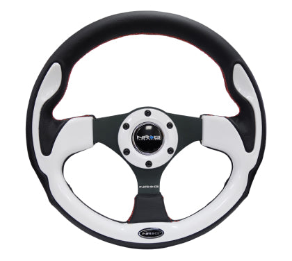 NRG - Reinforced Steering Wheel (320mm) Blk w/White Trim & 4mm 3-Spoke