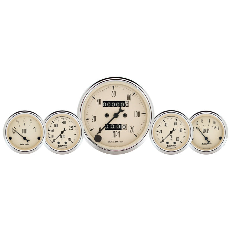 AutoMeter Gauge Kit 5 Pc. 3-1/8in. & 2-1/16in. Mech. Speedo. Wtmp & Oilp Antq Beige