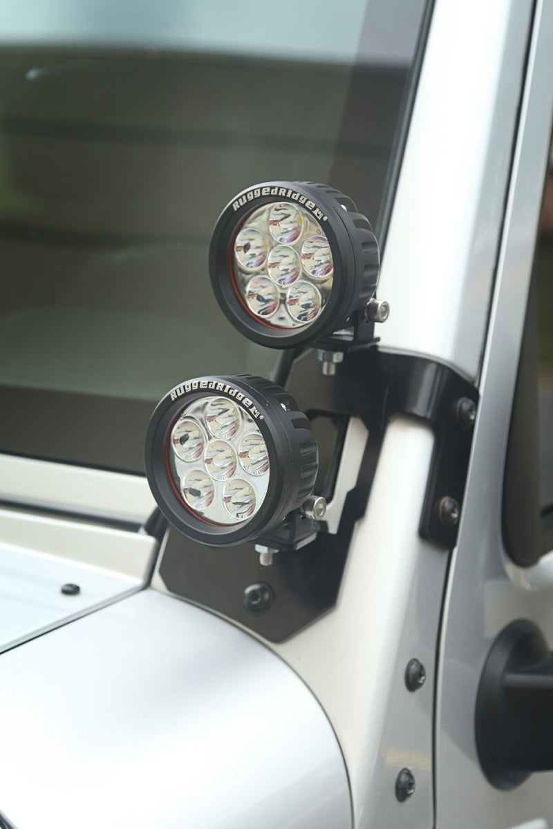 Rugged Ridge 07-18 Jeep Wrangler JK Semi-Gloss Black Round A-Pillar LED Light Mount Kit