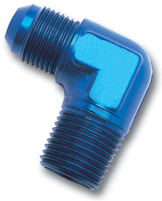 Russell Performance -10 AN to 1/2in NPT 90 Degree Flare to Pipe Adapter (Blue)