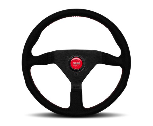 Momo - Montecarlo Alcantara Steering Wheel 320 mm - Black/Red Stitch/Black Spokes