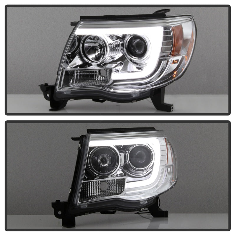 Spyder Toyota Tacoma 05-11 Projector Headlights - Light Bar DRL - Chrome PRO-YD-TT05V2-LB-C