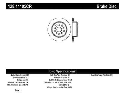 StopTech 93-98 Toyota Supra Turbo Drilled Right Rear Cryo Rotor