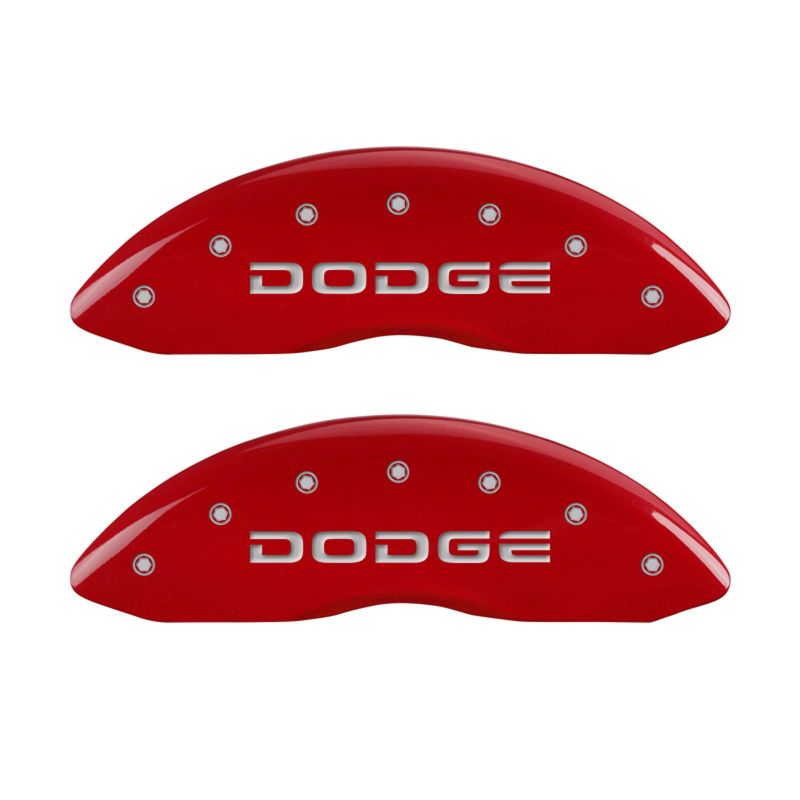 MGP 4 Caliper Covers Engraved Front & Rear Broken D/Dodge Red finish silver ch
